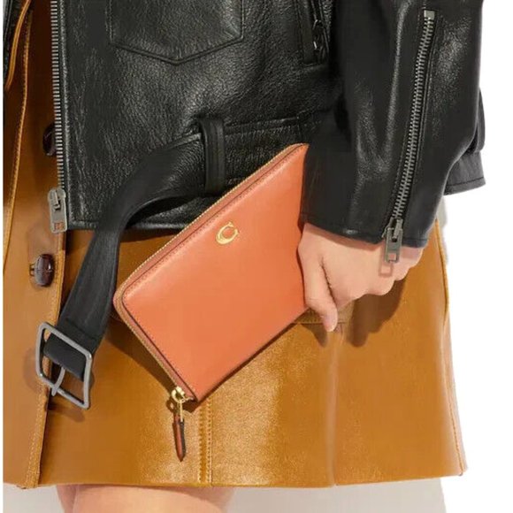 New Coach CH801 Accordion Zip Wallet Refined Calf Leather Faded Orange - Picture 3 of 3